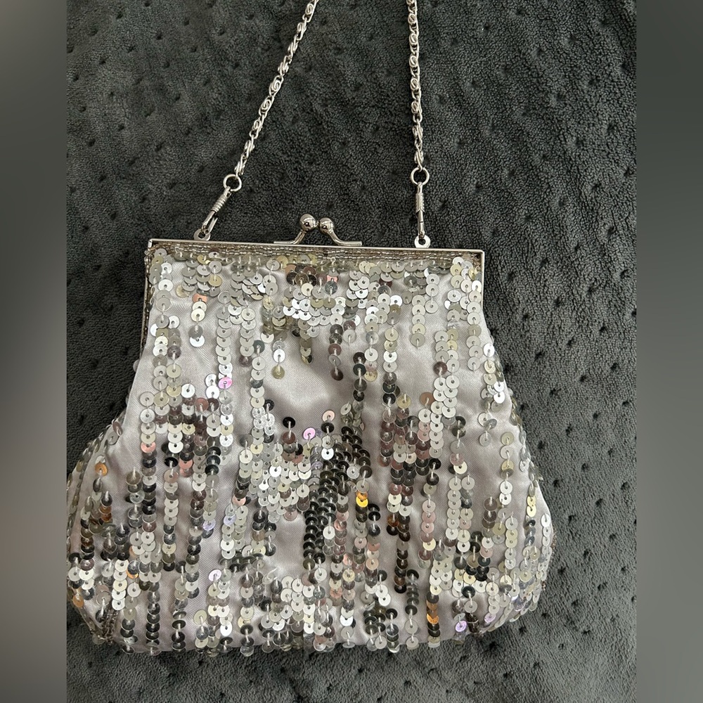 Silver Sequin Evening Bag